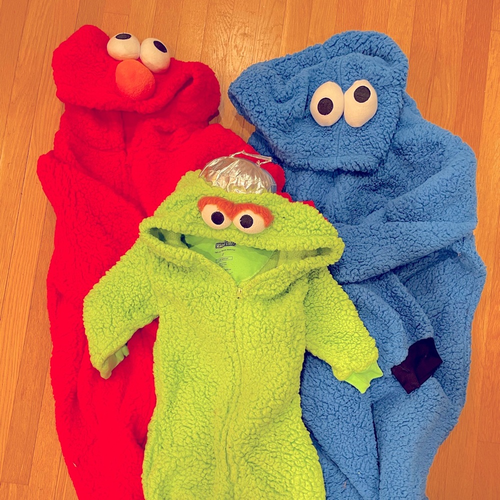 Family Sesame Street Costume- includes 3 costumes ( Elmo, Cookie Monster, grouch